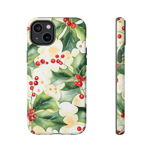 Christmas Holly on a Golden Background - Impact Resistant Phone Case iPhone 14 Plus Matte